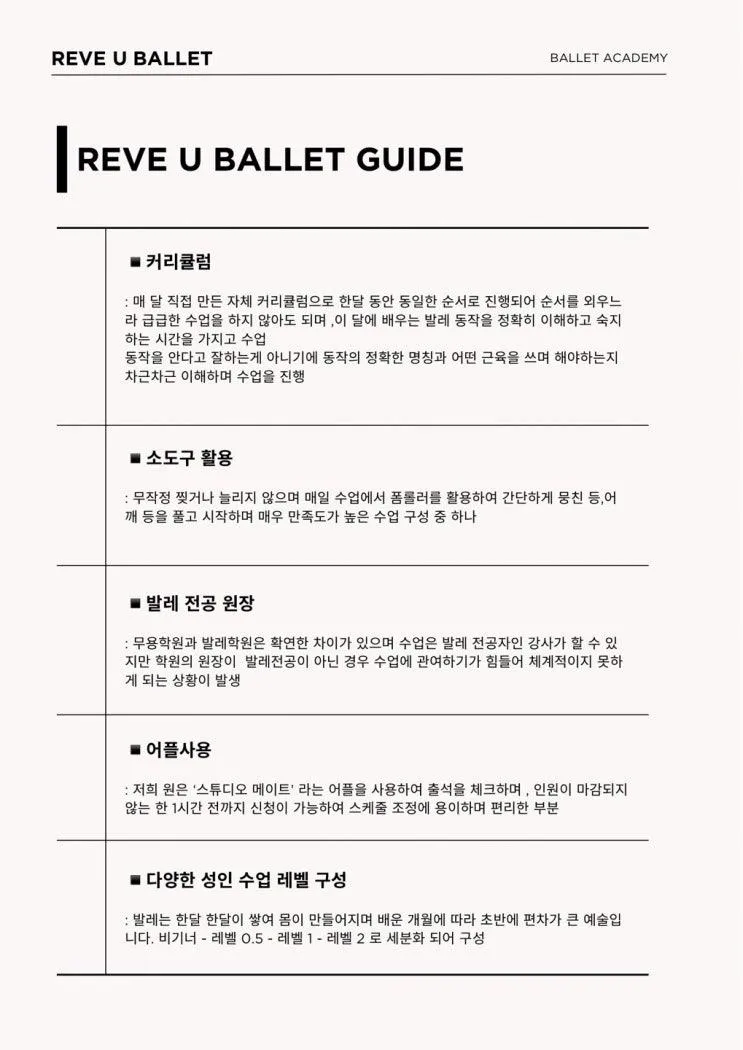 REVE U BALLET  발레 수업 가이드 안내