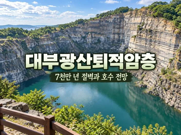 대부광산퇴적암층, 공룡발자국 나온 7천만 년 절벽과 호수 전망