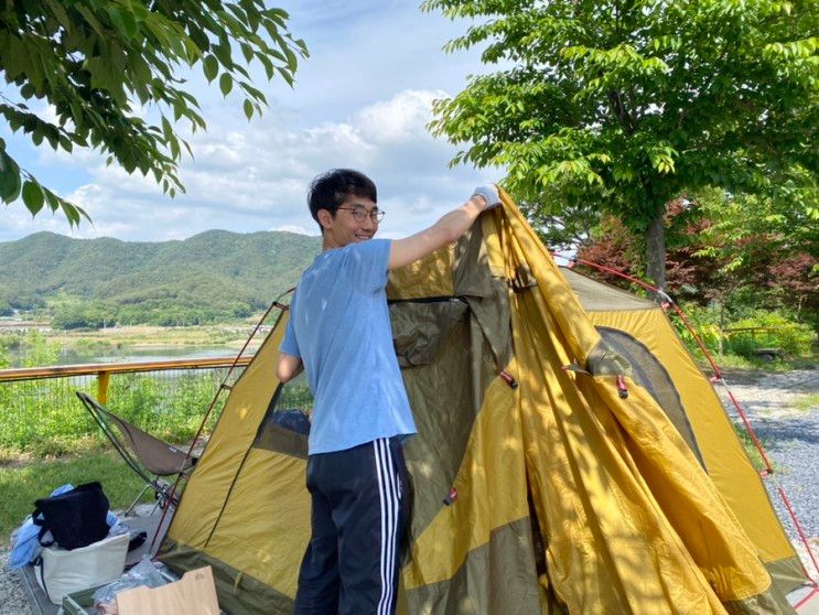 부여 진달래관광농원 저수지 뷰 캠핑(아직은 어려운 우중캠핑)