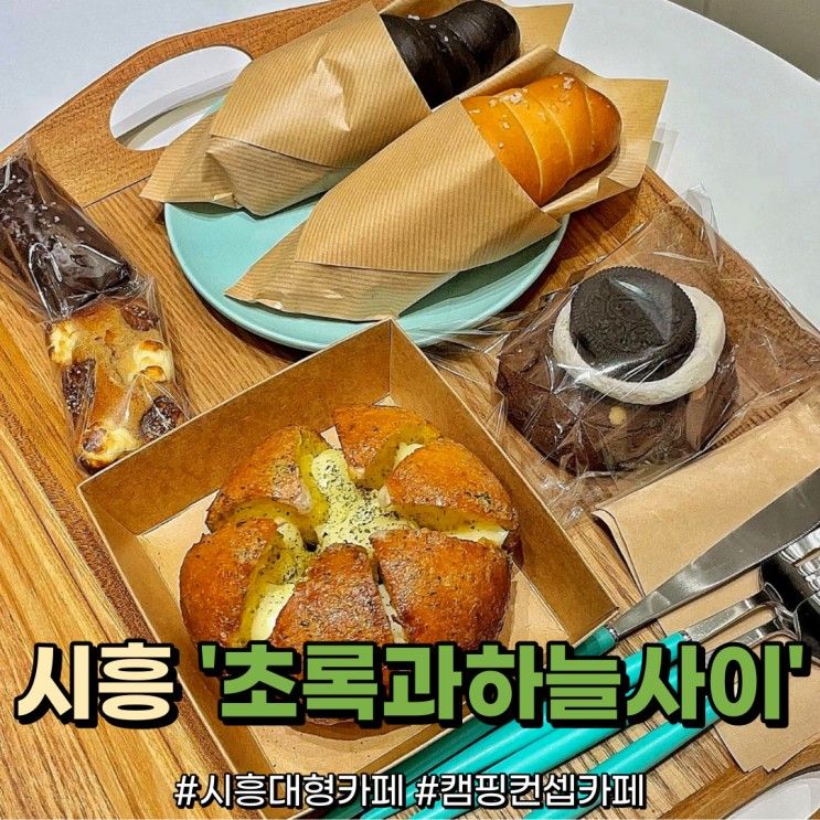 시흥 대형 캠핑 카페 '초록과 하늘사이' 청룡저수지 뷰 맛집