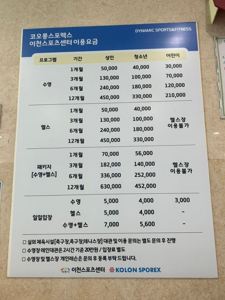 이천 코오롱스포렉스 수영장 그리고 이천시환경학습관