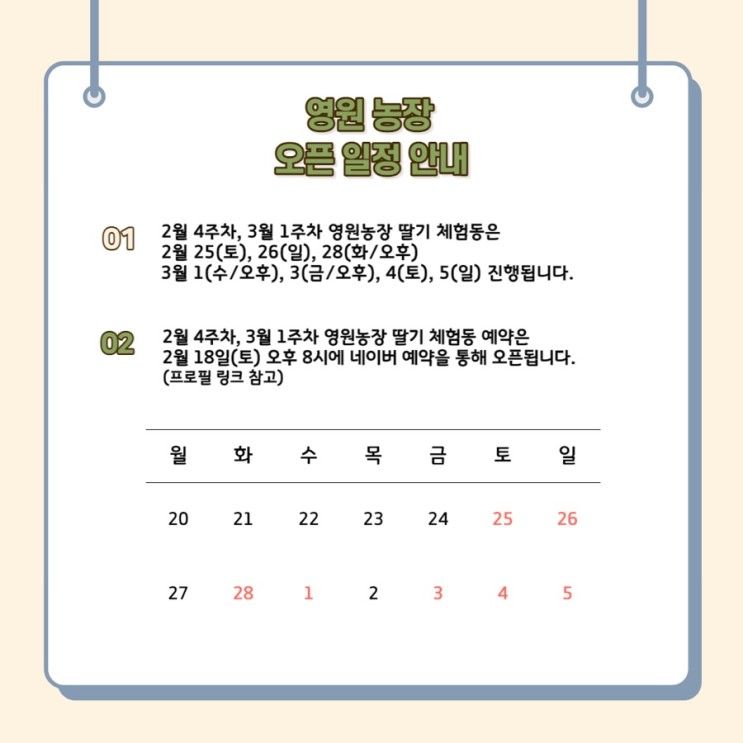 영원농장 팜크닉 공지(2월말~3월초)