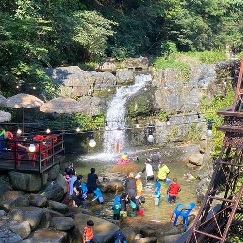 대구 근교 계곡 식당 명당폭포식당 삼겹살 먹으면서 물놀이...