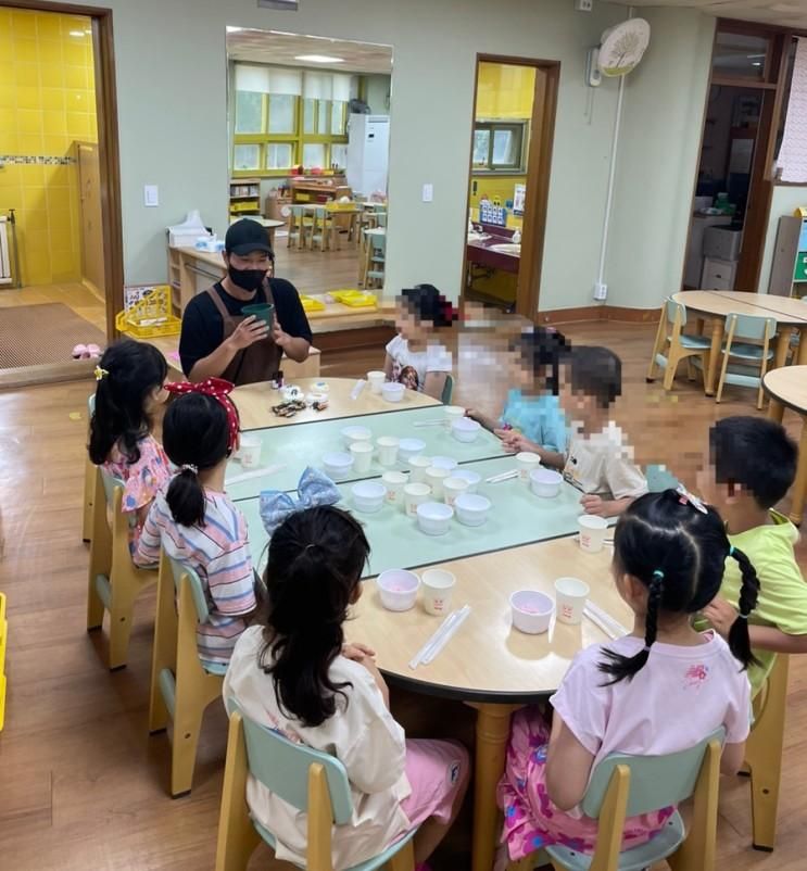 용인 상하초등학교 병설유치원 방문체험 곤충화석 만들기, 상추...