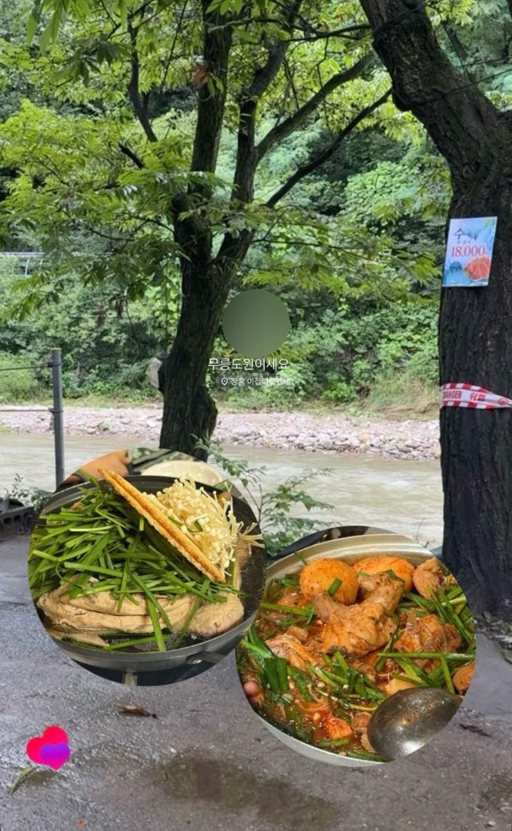 양주 장흥 계곡 이집이좋겠네 | 계곡에서 먹는 백숙 닭도리탕... 